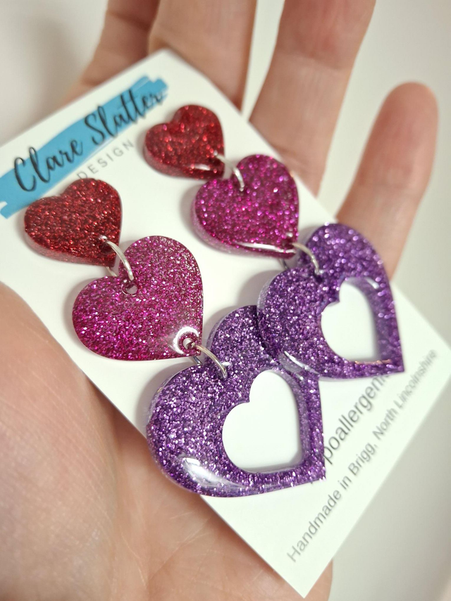 Resin Cascading Heart dangles