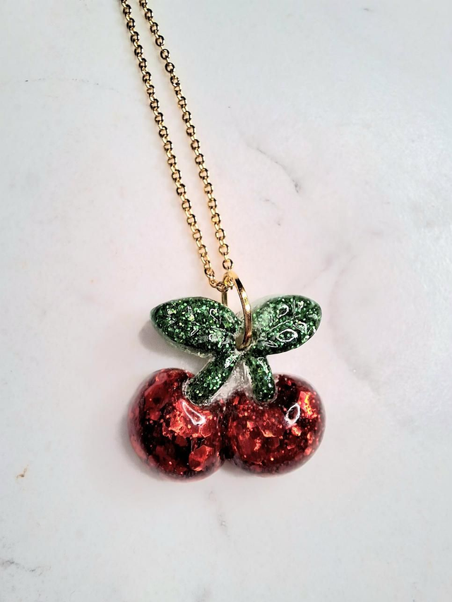 Cherry glitter pendant