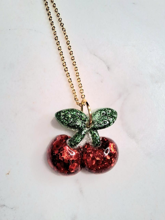 Cherry glitter pendant