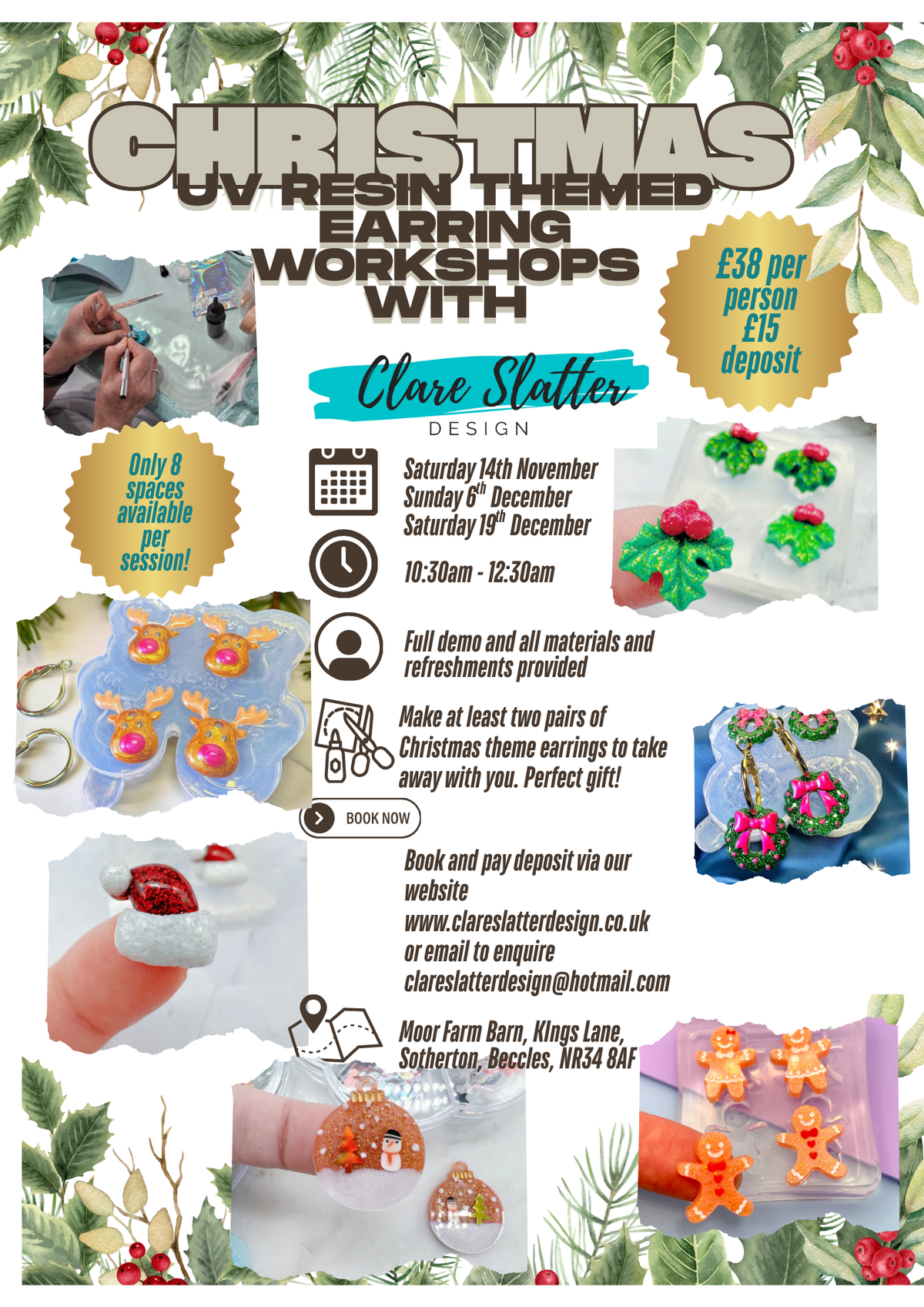 Christmas Theme Earrings- Moor Farm Barn, Sotherton, Beccles Sunday 6th December, 10:30am (£15 deposit, full cost £38)