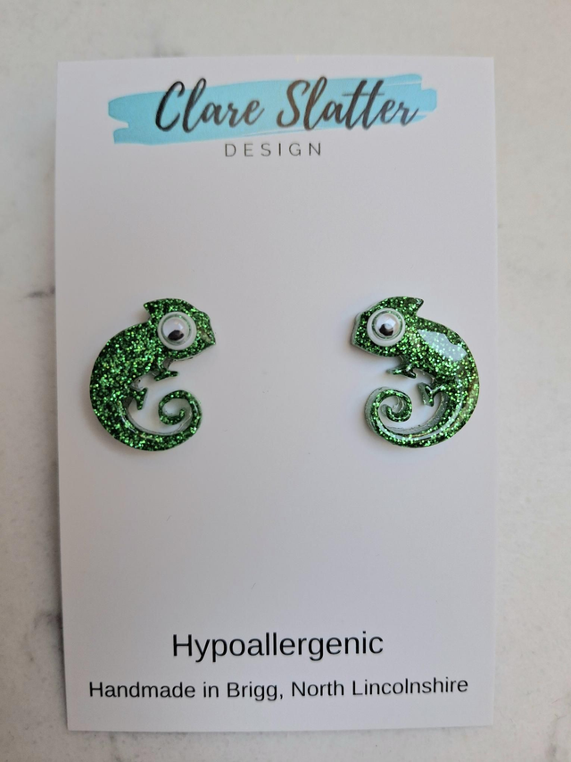 Green Gecko Lizard stud earrings