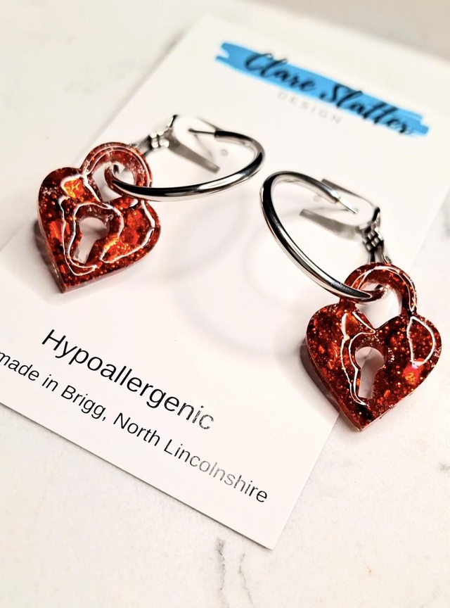 Padlock heart charm hoops