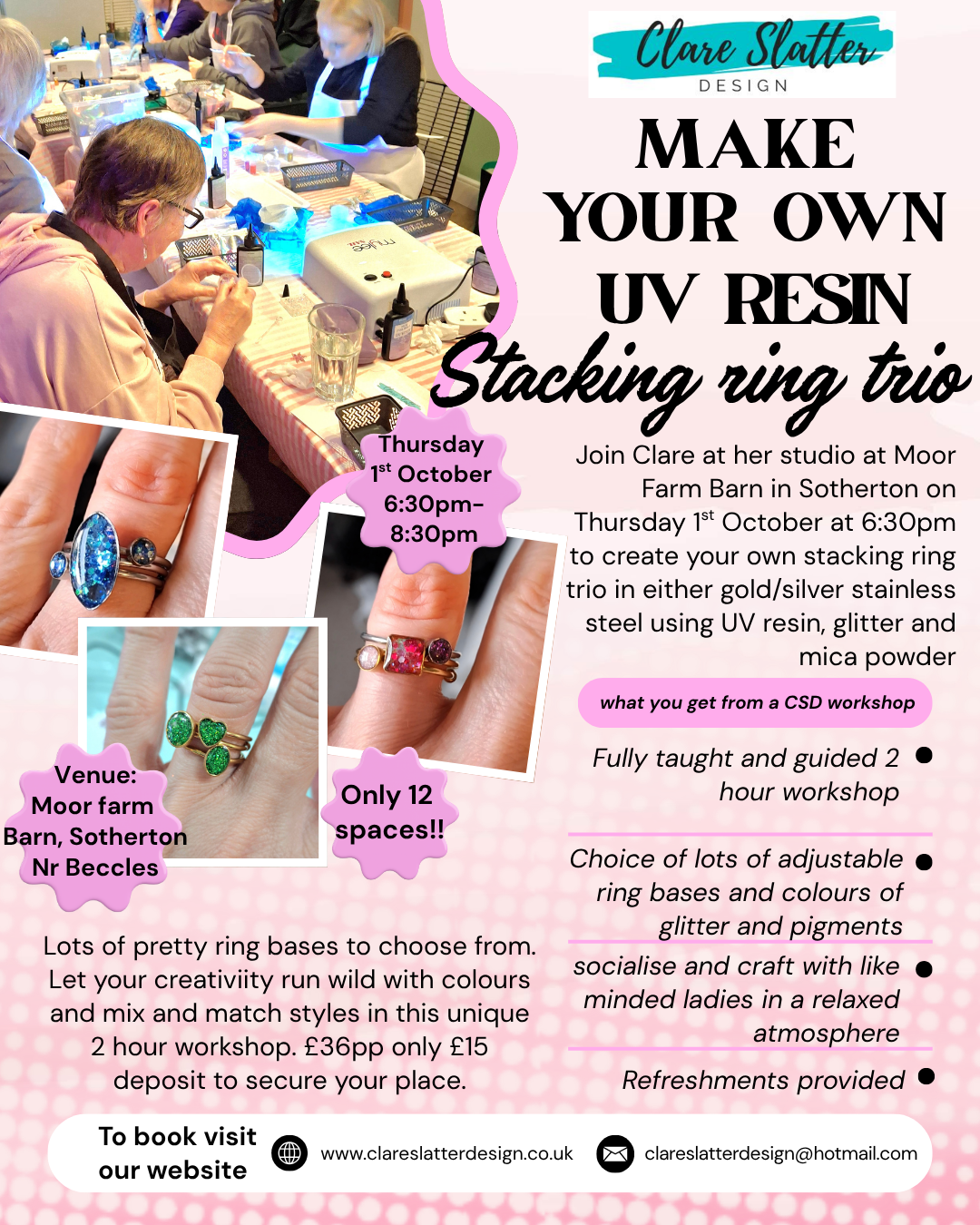 Stacking rings trio workshop Moor Farm Barn Sotherton 1st October 2026 (£15 deposit, full cost £36)