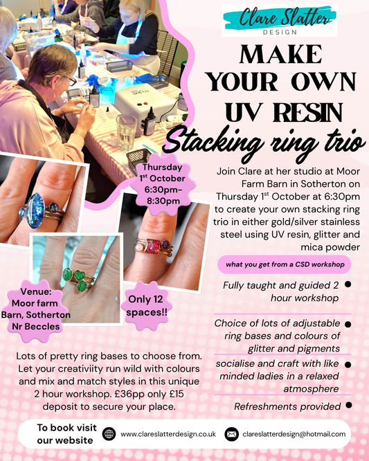Stacking rings trio workshop Moor Farm Barn Sotherton 1st October 2026 (£15 deposit, full cost £36)