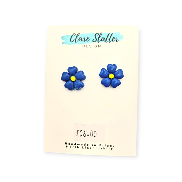 Blue forget me not clay flower studs
