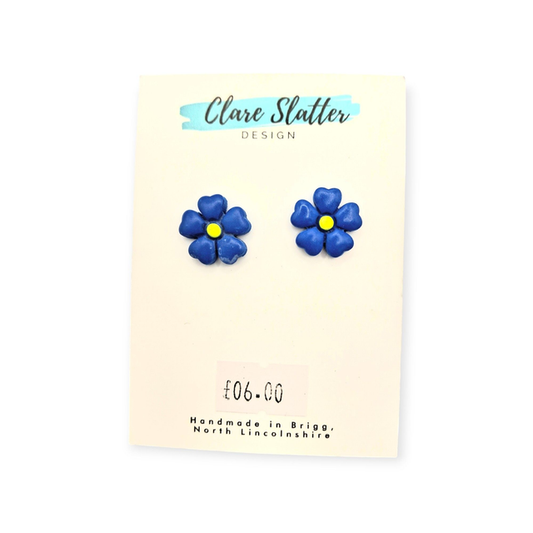 Blue forget me not clay flower studs