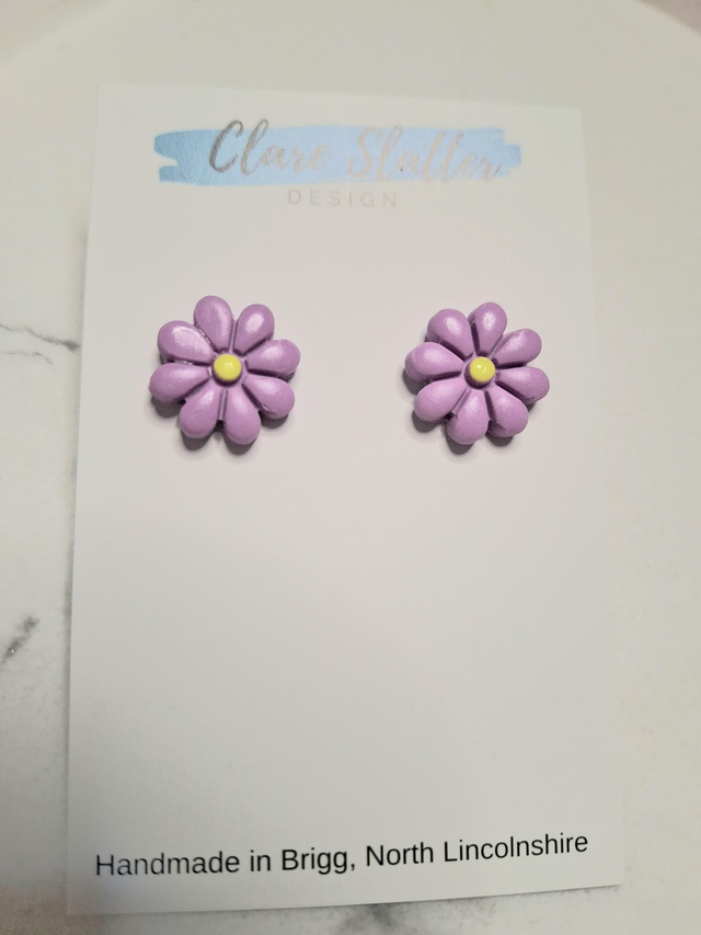 Purple clay flower studs