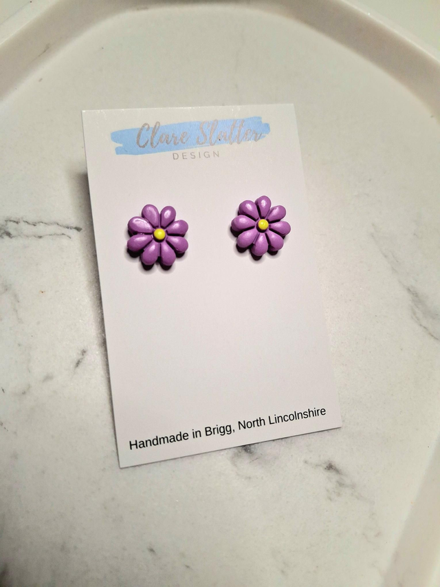 Purple clay flower studs