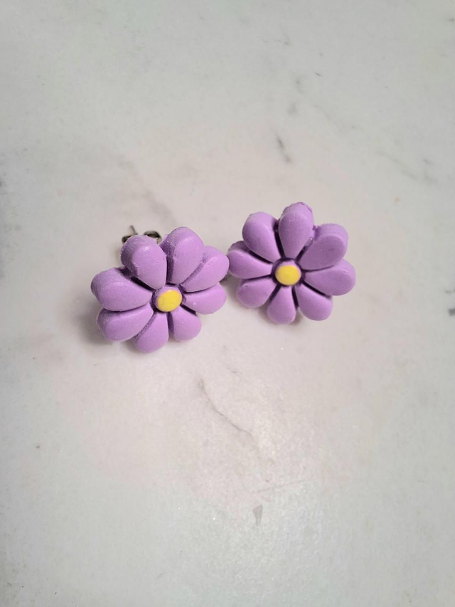Purple clay flower studs