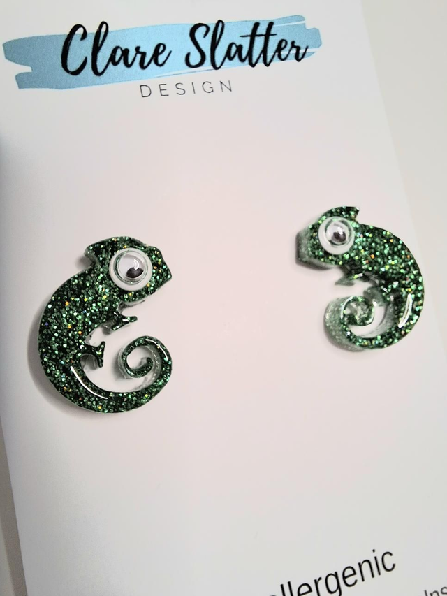 Green Gecko Lizard stud earrings