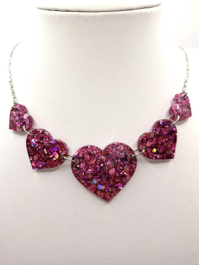 Glitter pink heart pendant
