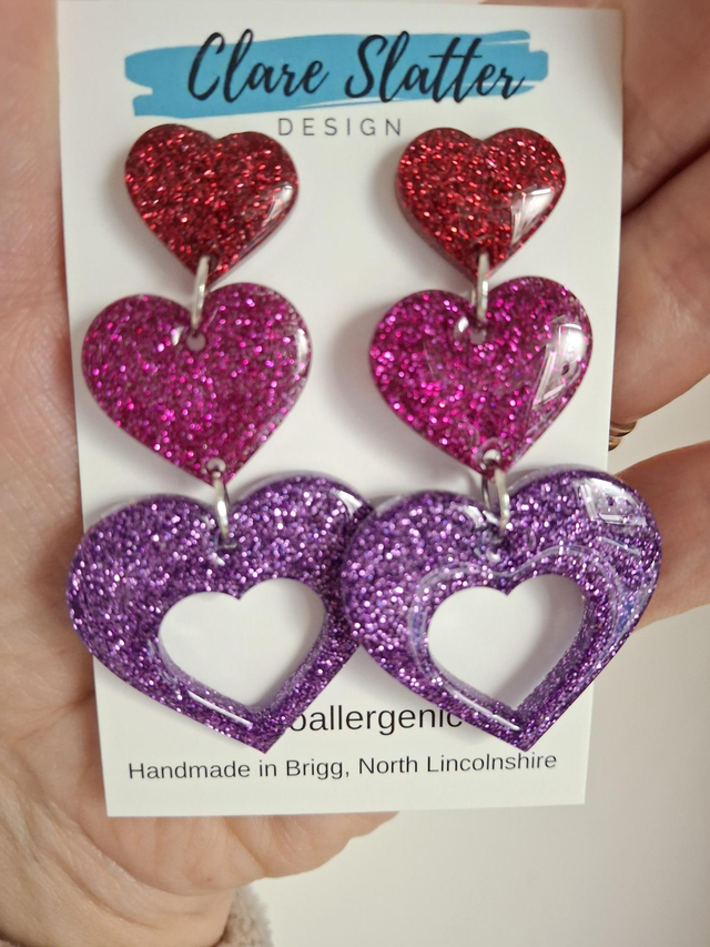 Resin Cascading Heart dangles