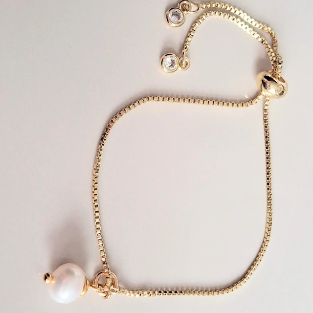 Real freshwater pearl slider bracelet