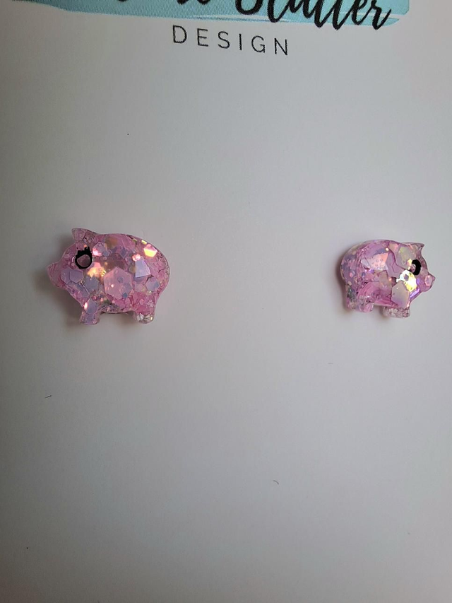 Pink pig glitter studs