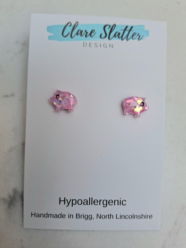 Pink pig glitter studs