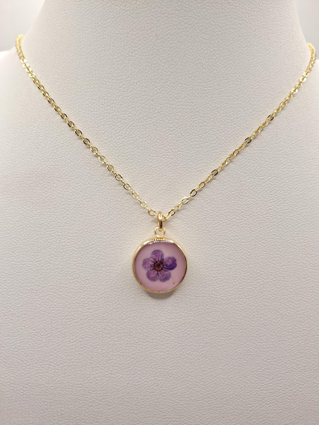 Pink real flower bezel pendant