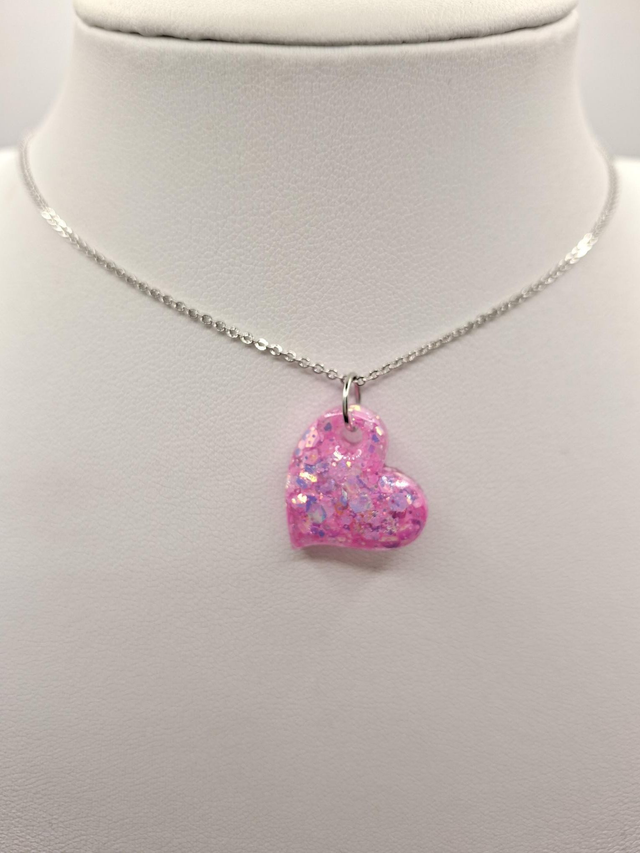 Glitter pink heart pendant