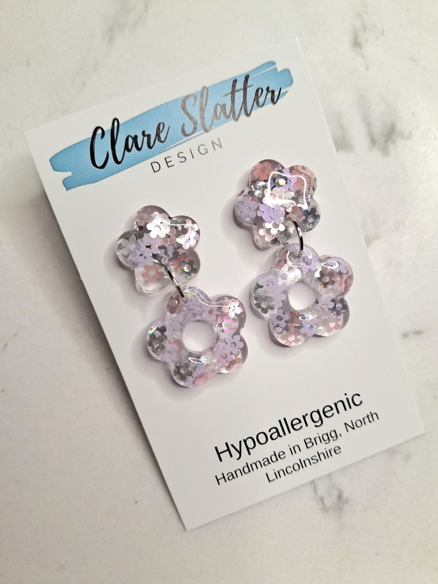Resin flower sequin dangles