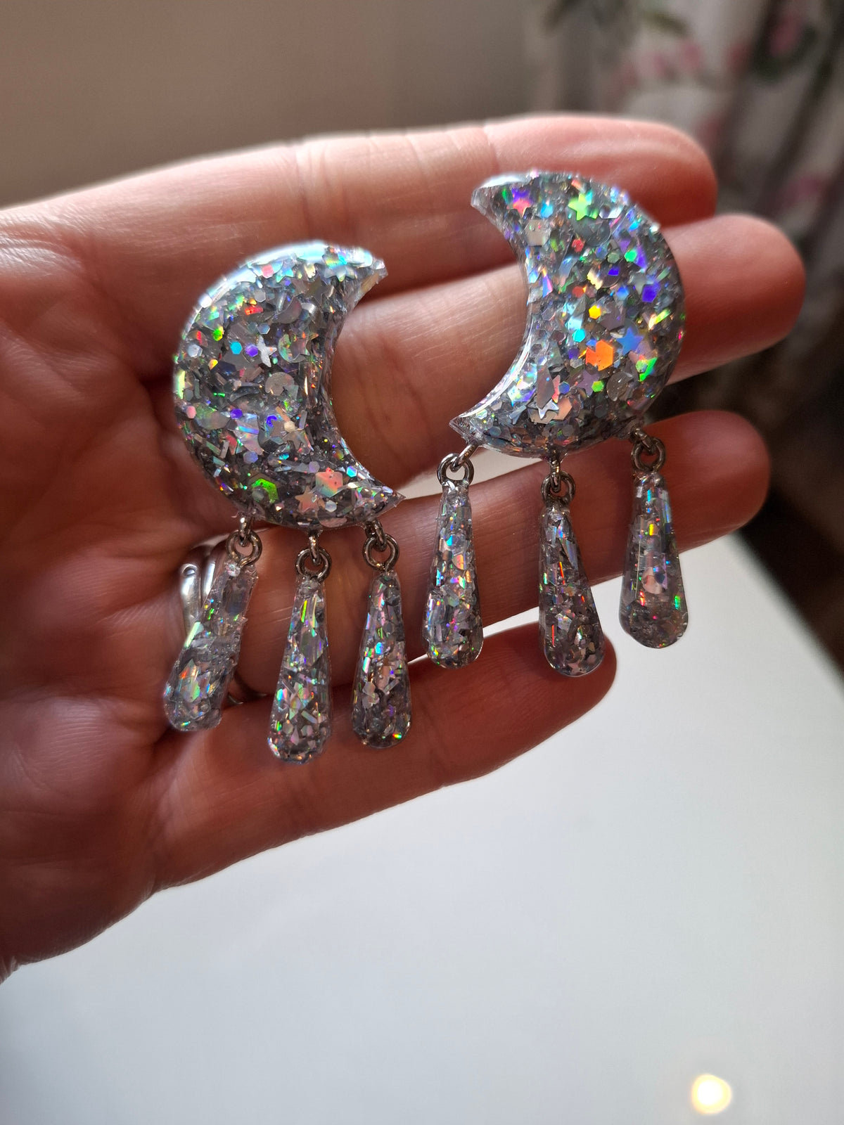 Large crescent moon statement earrings