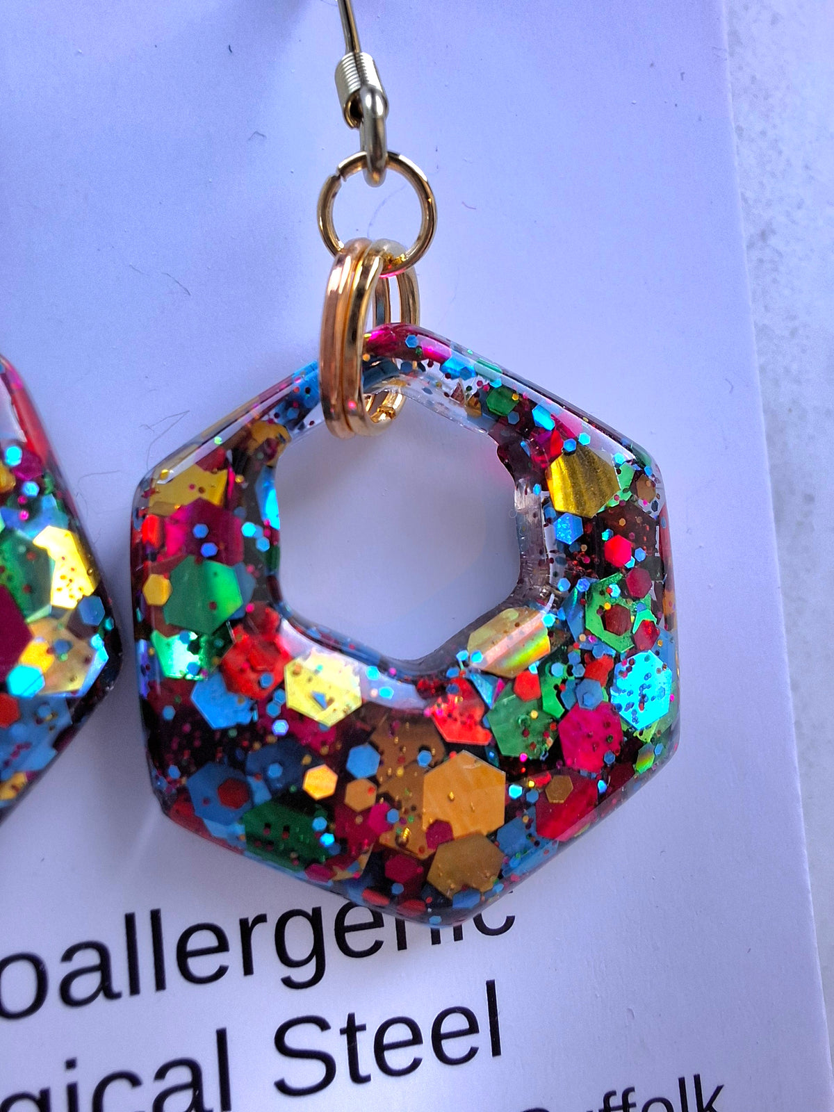 Multi colour open hexagon charm dangles
