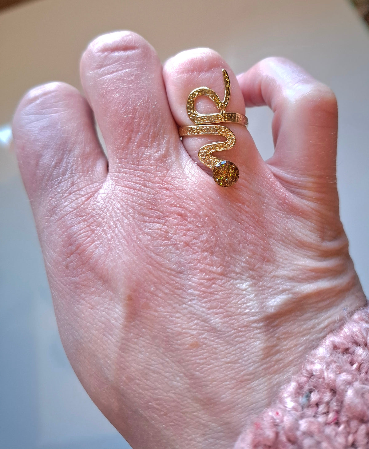 Adjustable stainless steel gold large snake ring