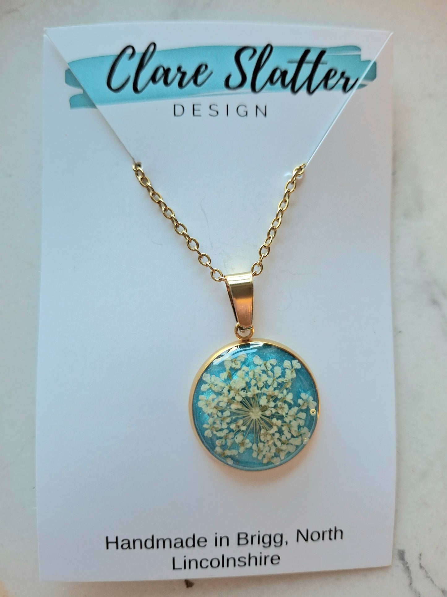 Real flower Queen Anne's lace pendant
