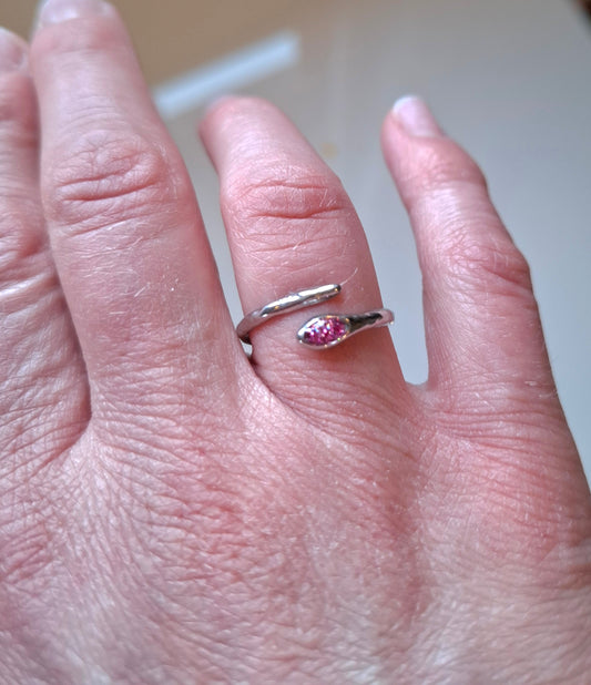 Adjustable stainless steel silver snake ring