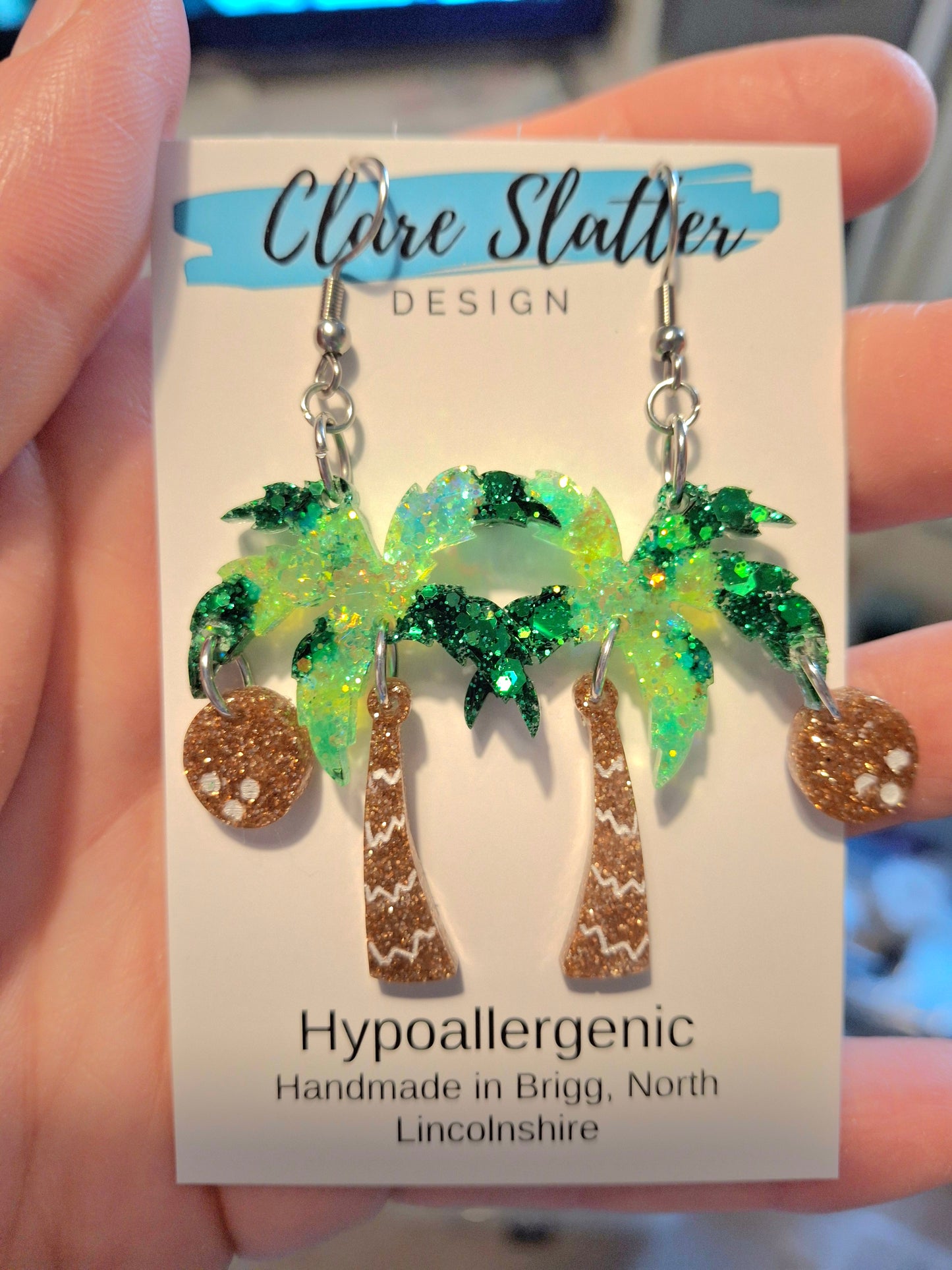 Palm tree coconut glitter dangles