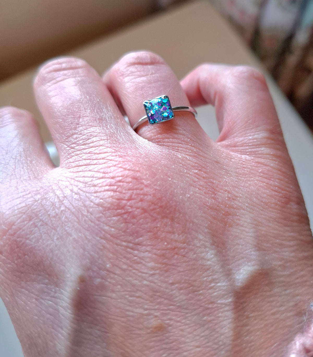 Adjustable stainless steel large square ring