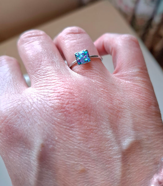 Adjustable stainless steel large square ring