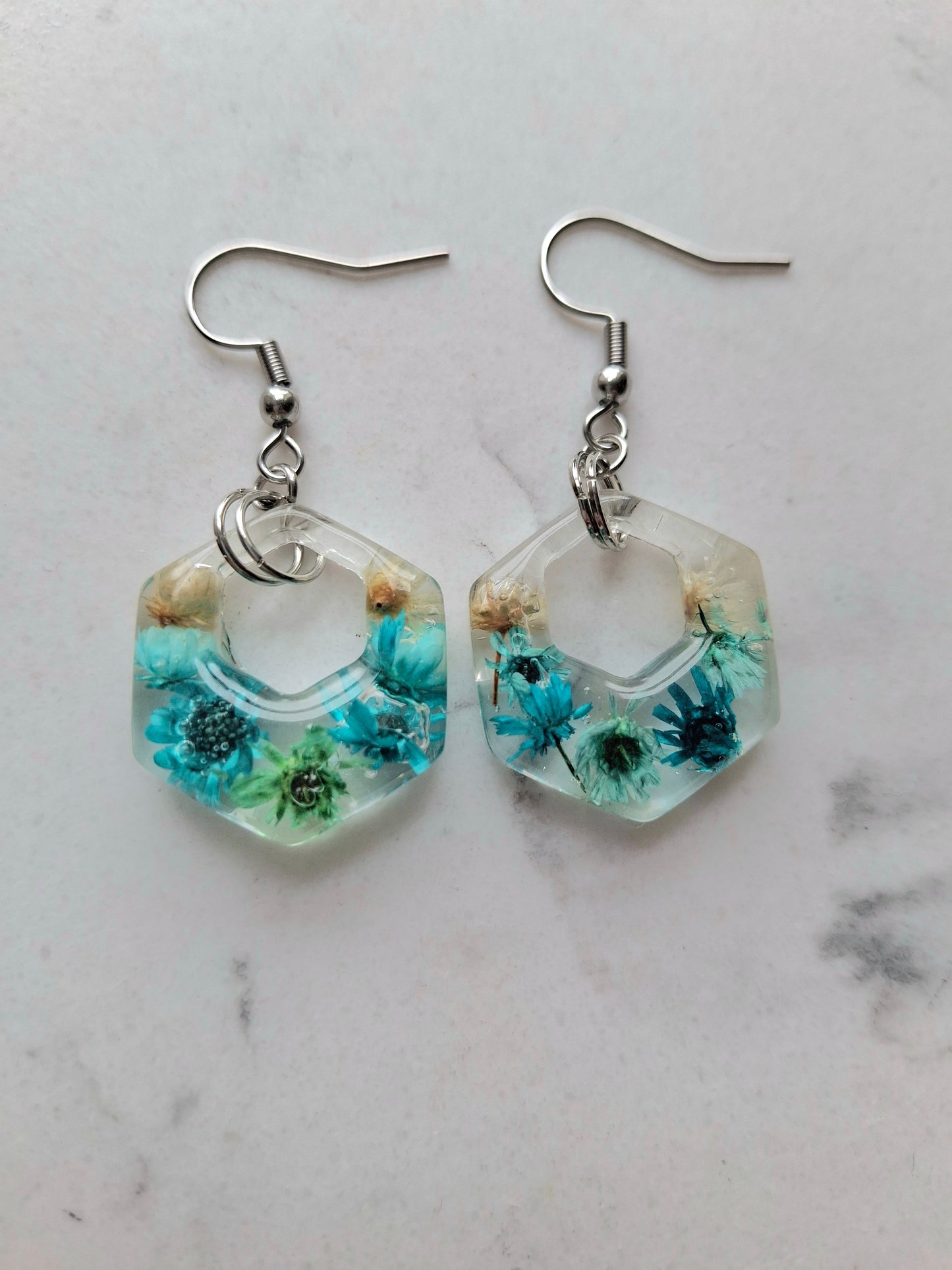 Real flower resin Hexagon dangles
