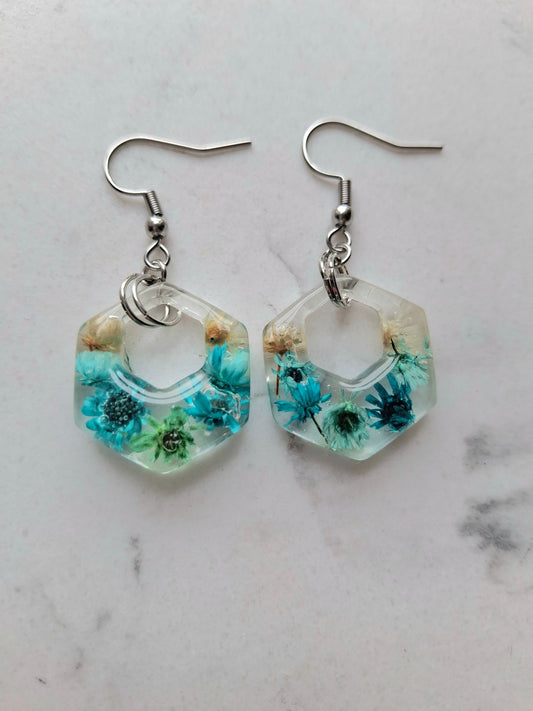 Real flower resin Hexagon dangles