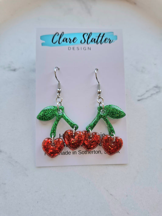 Small cherry dangle earrings