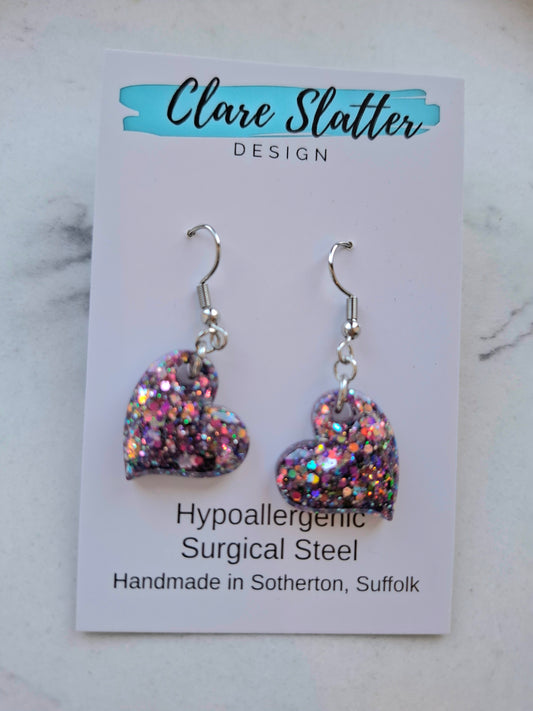 Purple glitter hearts dangles