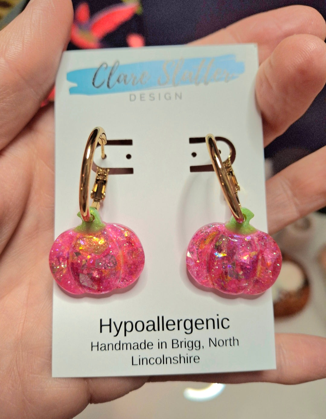 Pink glitter pumpkin hoops