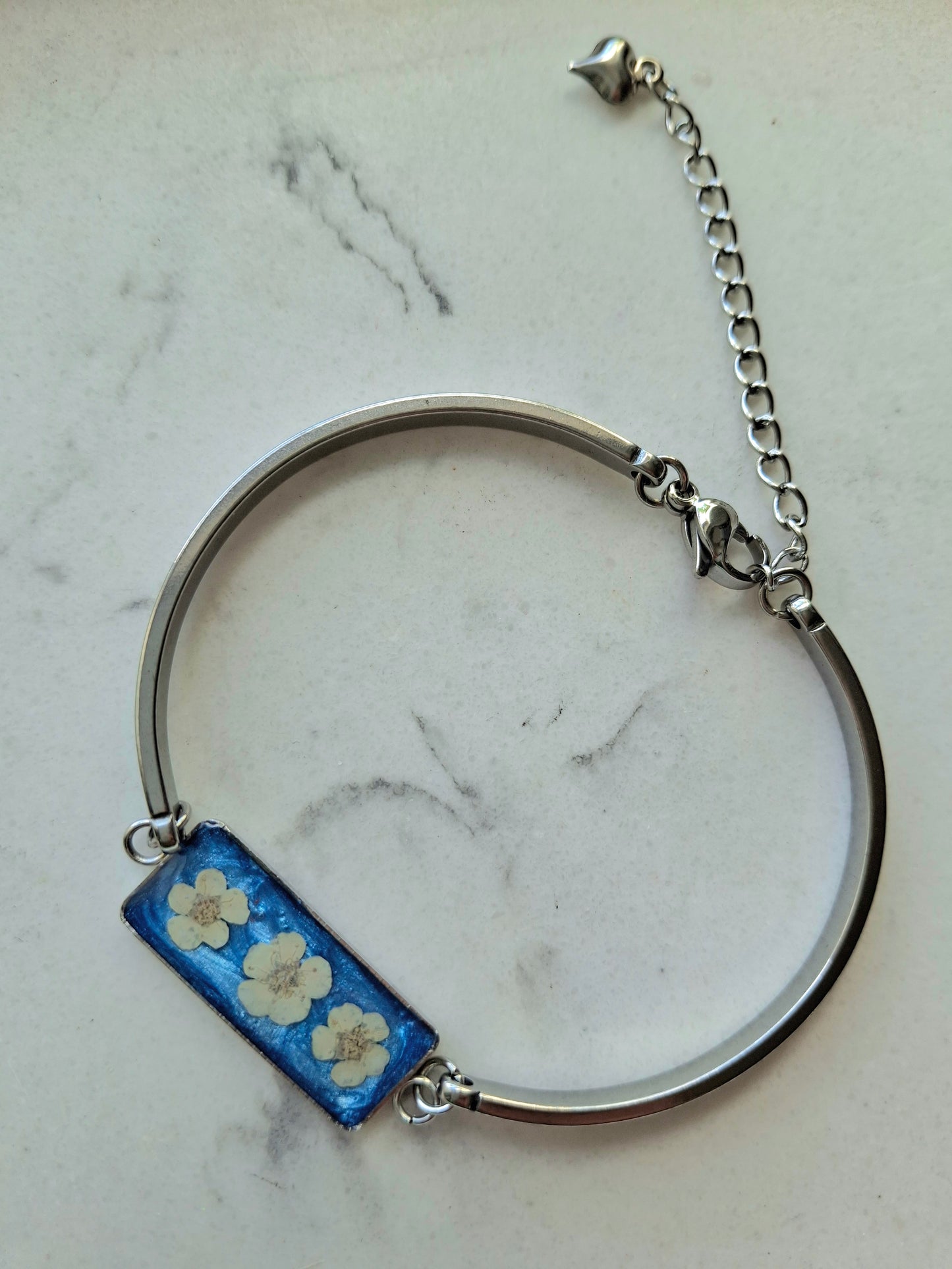 Real flower flexible bangle bracelet