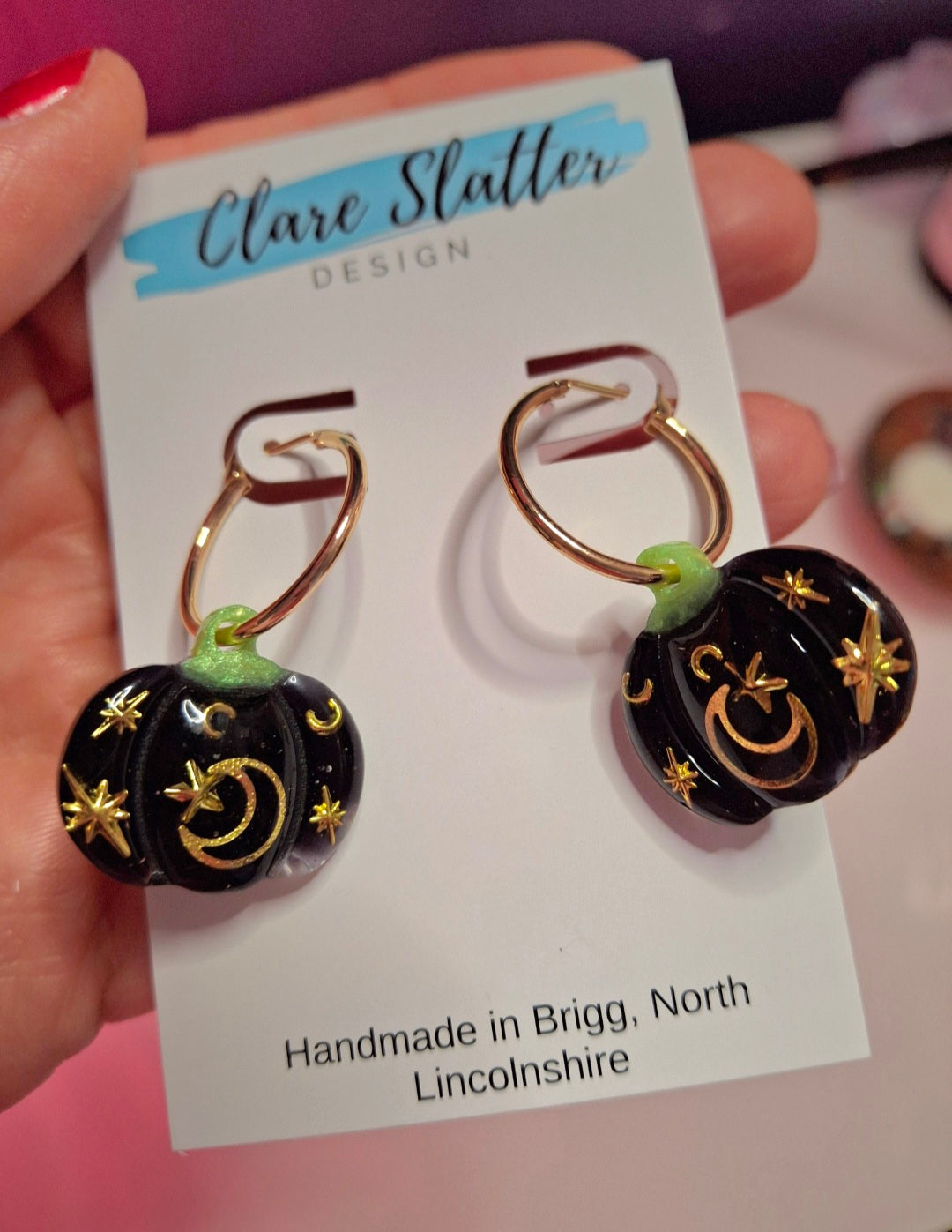 Black and gold pumpkin hoops