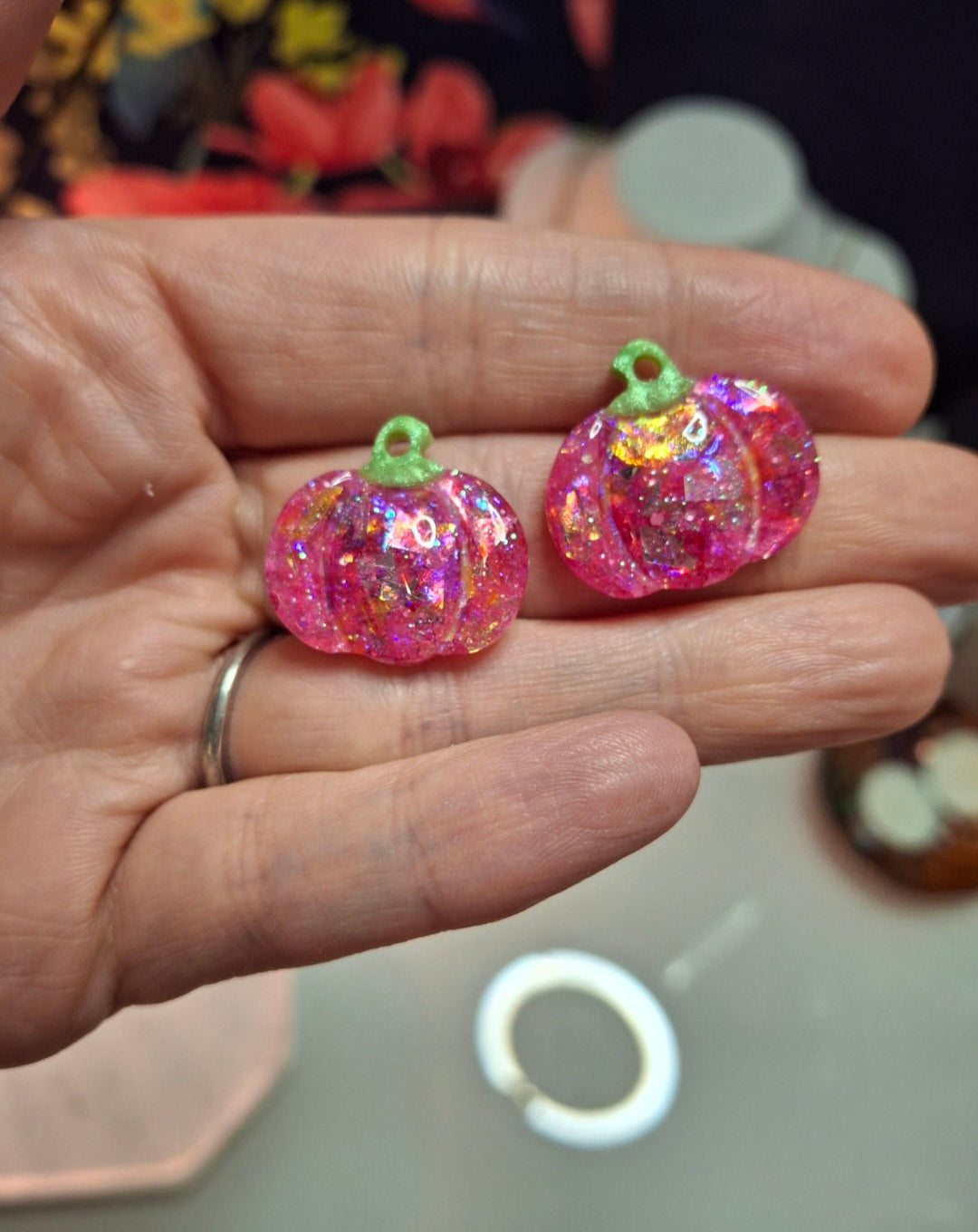 Pink glitter pumpkin hoops
