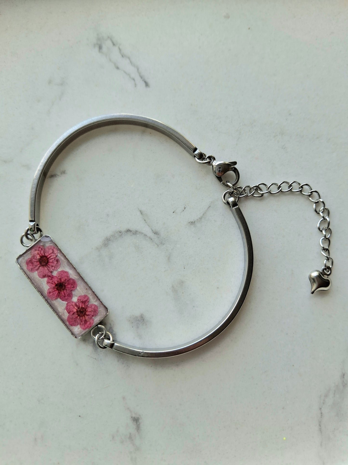 Real flower flexible bangle bracelet