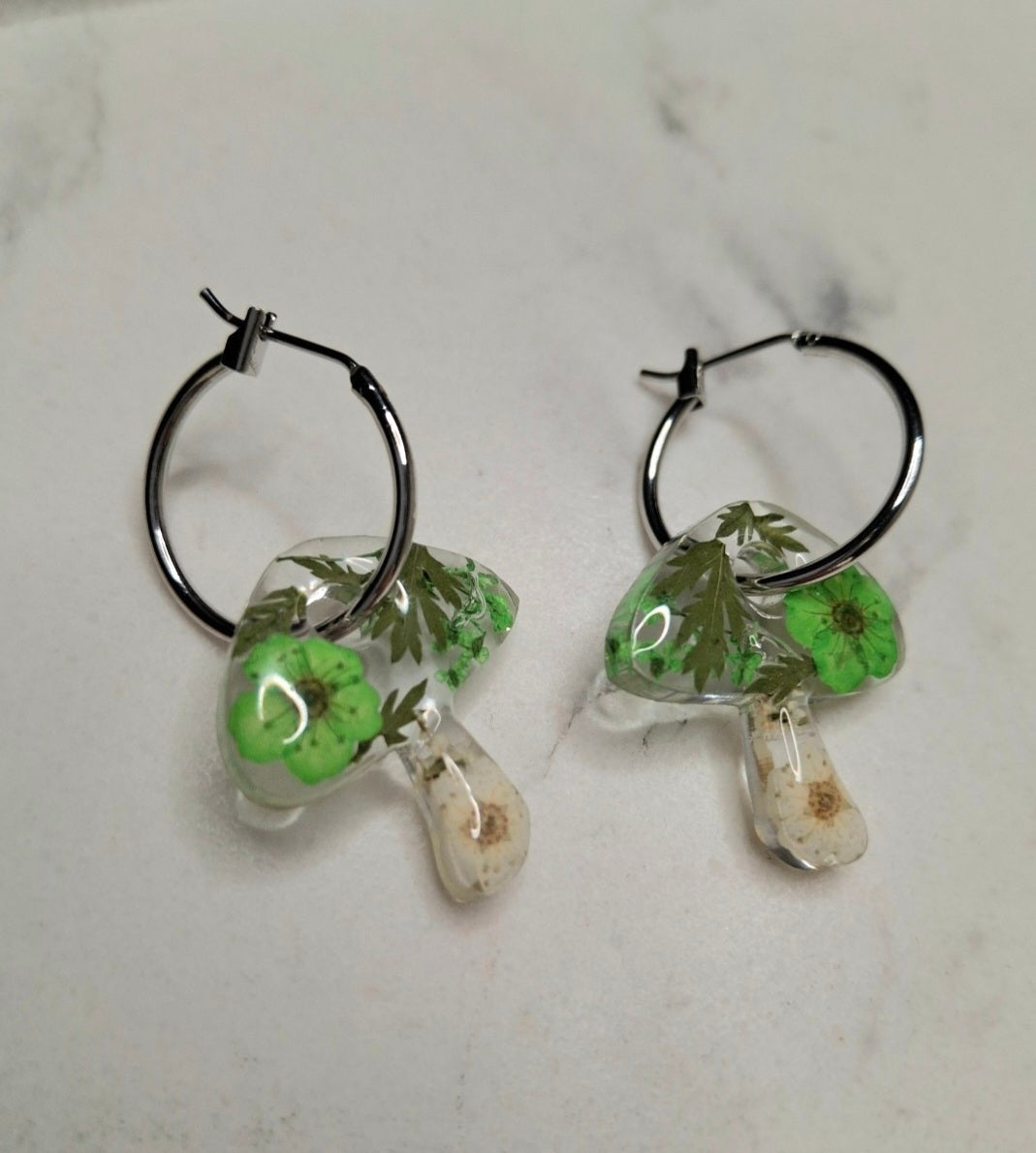 Green toadstool hoops/dangles
