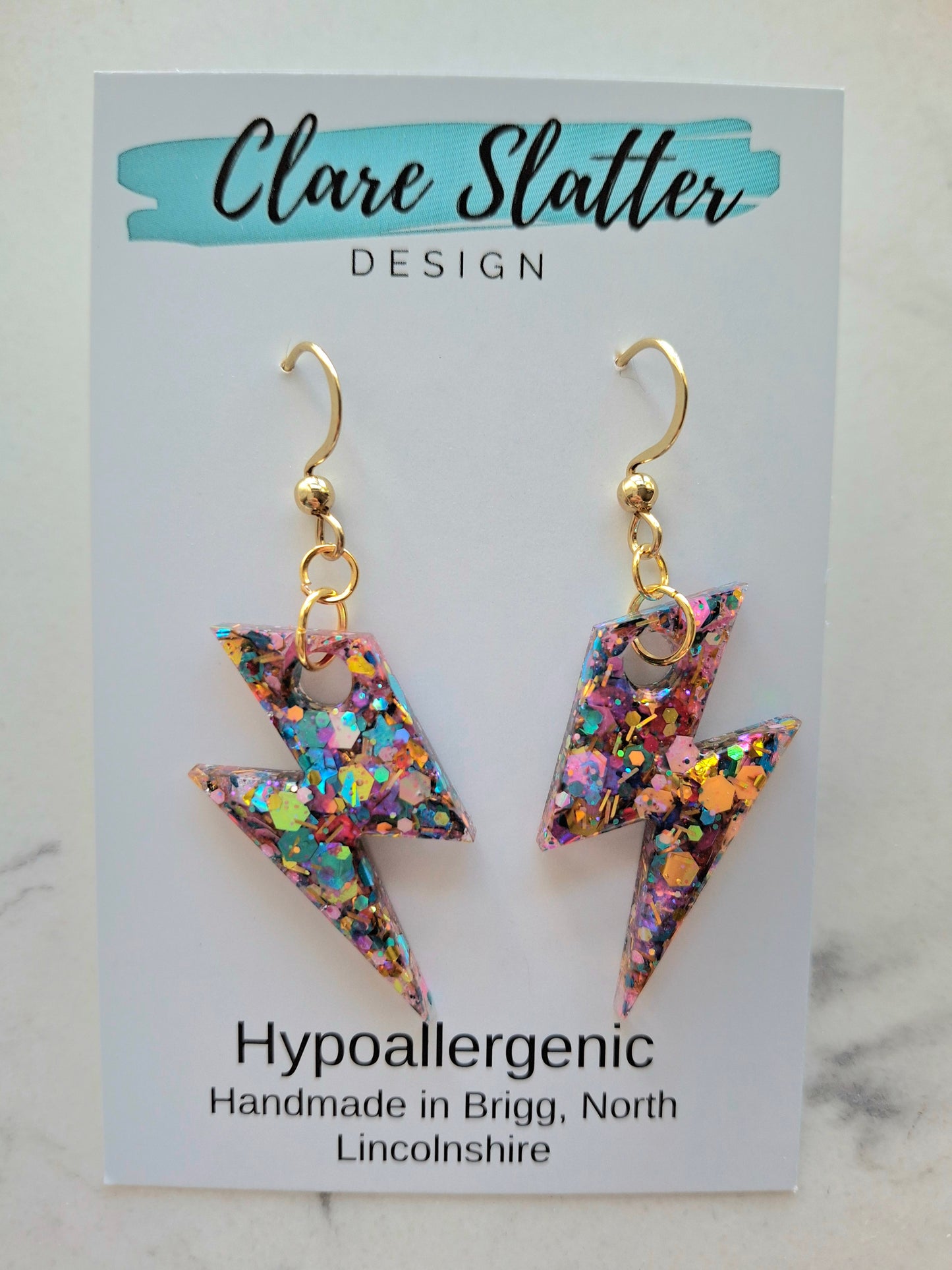 Lightening bolt disco glitter dangles