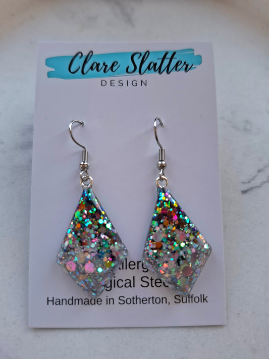Two tone diamond glitter dangles