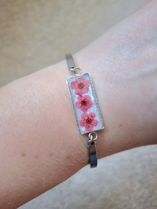 Real flower flexible bangle bracelet