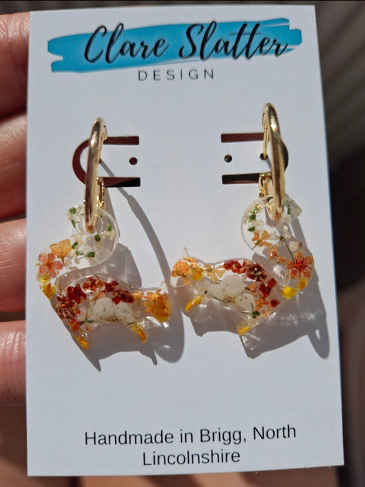Real preserved flower squirrel hoops/dangles