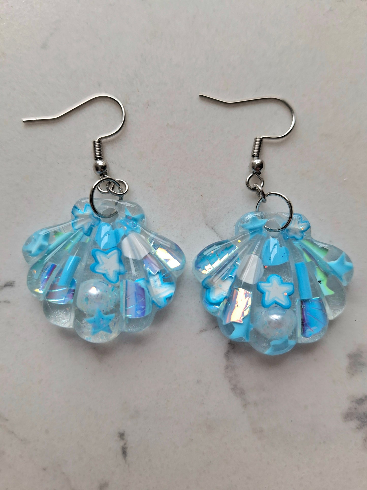 Blue resin shell sequin dangles