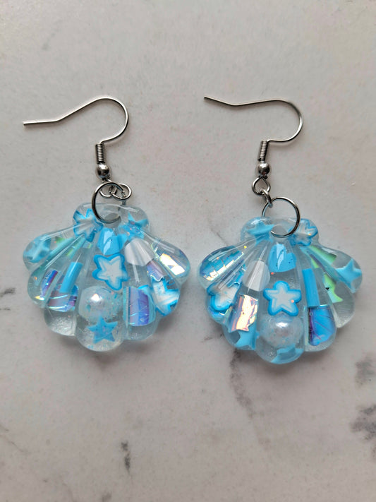 Blue resin shell sequin dangles