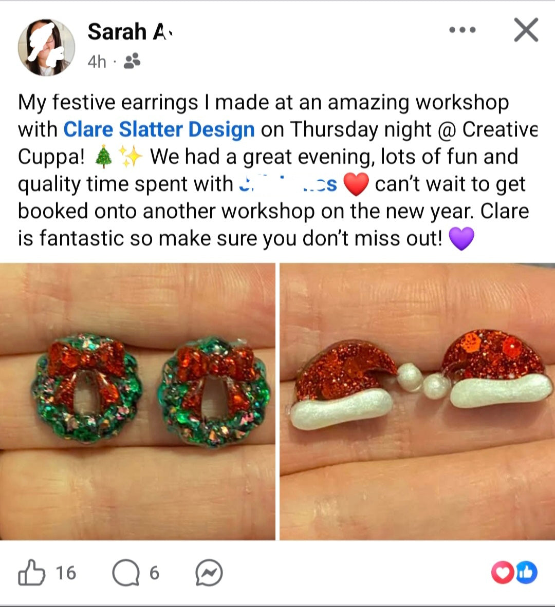 Christmas Theme Earrings- Moor Farm Barn, Sotherton, Beccles Sunday 6th December, 10:30am (£15 deposit, full cost £38)