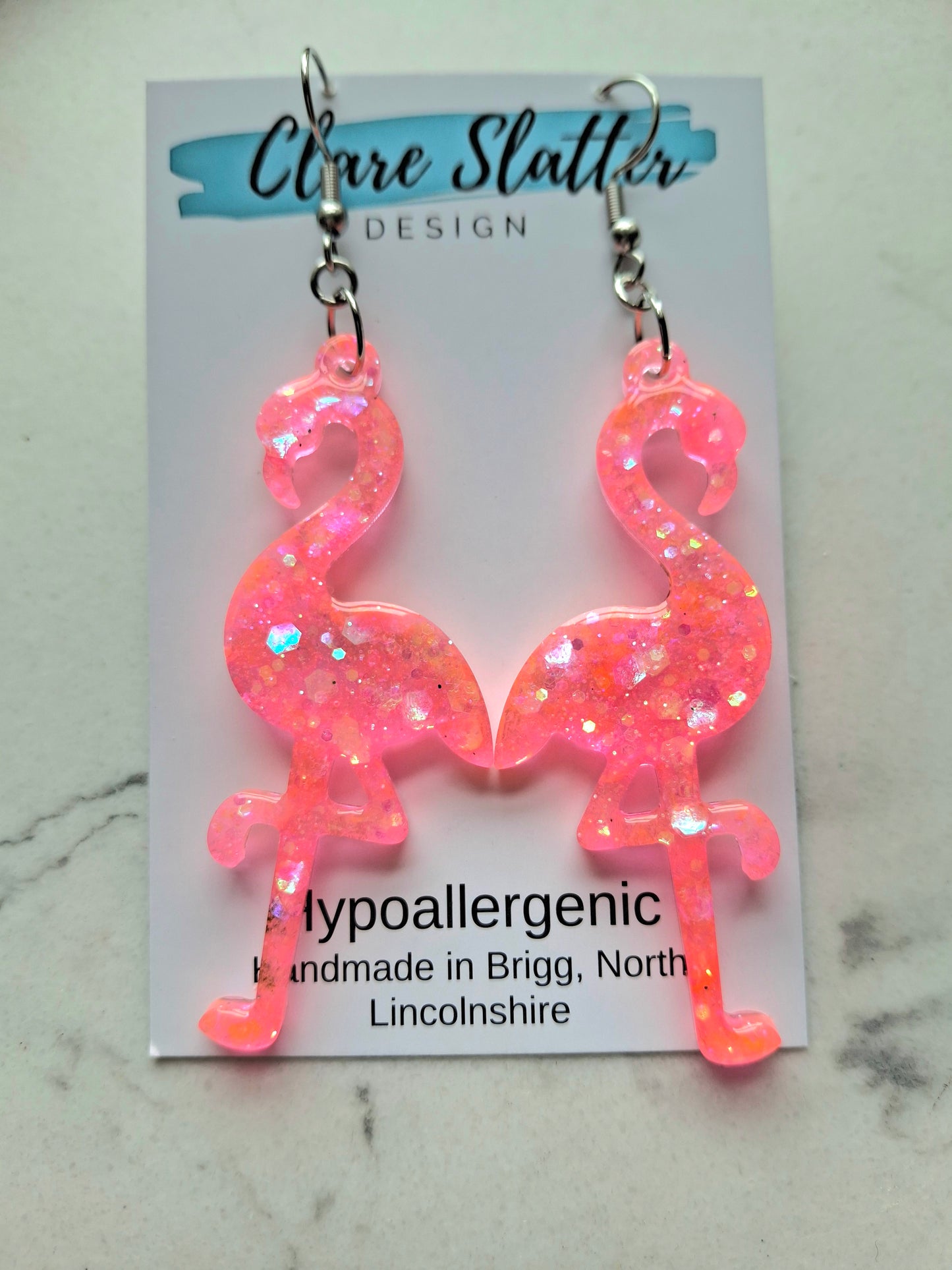 Pink glitter flamingo dangles
