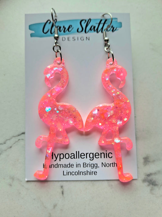 Pink glitter flamingo dangles