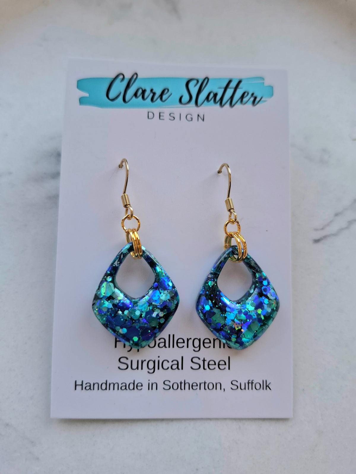 Blue triangle open teardrop dangles